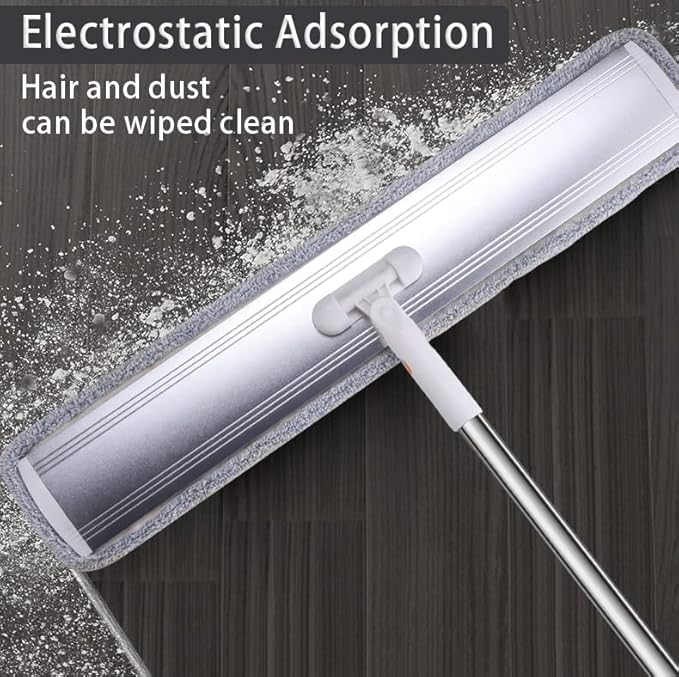32-Inch Microfiber Flat Mop for Floor Cleaning - Commercial Wide Mop with 360° Rotation Stainless Steel Handle &amp 4 Reusable Washable Pads - for Hardwood Laminate Tile Dust and Wet Mopping