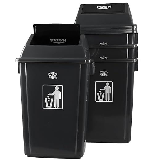 4 Pack Large Swing Top Trash Can 15 Gallon Plastic Garbage Can with Lid for Kitchen Garage Office Grey