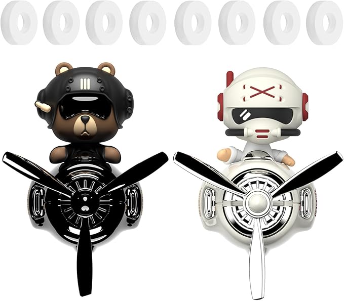 2Pcs Car Air Fresheners Cute Bear Pilot Automotive Air Outlet Creative Car Perfume Diffuser Automotive Accessories Air Vent Decoration with 8 Fragrant Tablets (Black 1+White 1)