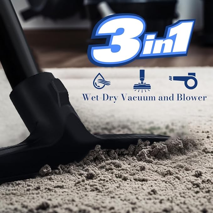 Koblenz Wet Dry Vacuum Cleaner 9.0 Gallon Tank 5.0 HP Powerful Vacuum for Dry and Wet Messes Vacuum Cleaner and Blower Accessories Included Black+Blue (WD-9 L212)