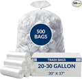 20-30 Gal Trash Bags | 500 Count | 30 X 37 Clear Large Garbage Bags for Household Use
