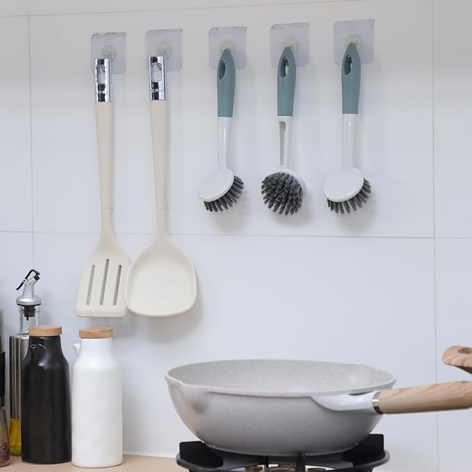 Patelai 24 Pack Kitchen Scrub Dish Brush with Long Handle Dish Scrubber with Stiff Bristles Scrub Brushes for Kitchen Dishes Washing Tools Pots Pans and Sink Cleaning (Celadon)