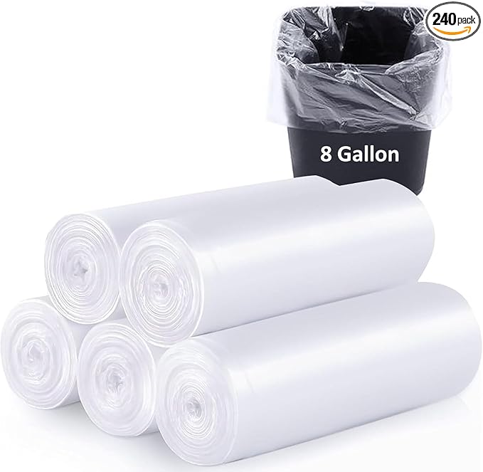 240 Count 8 Gallon Trash Bags Clear Medium Garbage Bags Strong Leakage-FreeUnscented 30 Liter Thick for Bathroom Office Kitchen Waste Basket Trash Can (Clear 8 Gallon-240 Count)