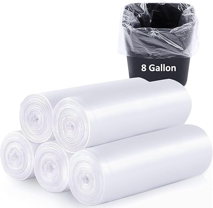 320 Count 8 Gallon Trash Bags Clear Medium Garbage Bags Strong Leakage-FreeUnscented 30 Liter Thick for Bathroom Office Kitchen Waste Basket Trash Can (Clear 8 Gallon-320 Count)