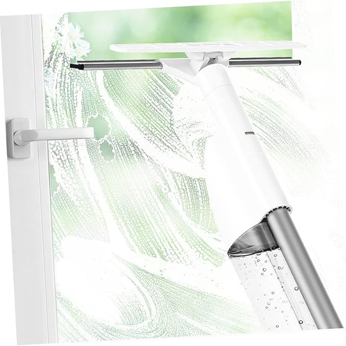 FRCOLOR Double-Sided Window Cleaning Brush with Long Handle and Water Spray for Efficient High-Rise Building Maintenance Microfiber Scrubbing Tool