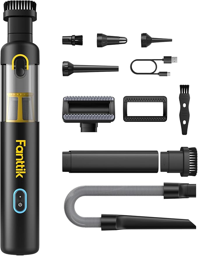 Fanttik Slim V8 APEX Car Vacuum 4-in-1 Portable Mini Cordless Vacuum with 19000pa Suction Power Type-C Charge 2 Suction Modes Handheld Vacuum for Small Jobs Car Office Desk Keyboards (Black)
