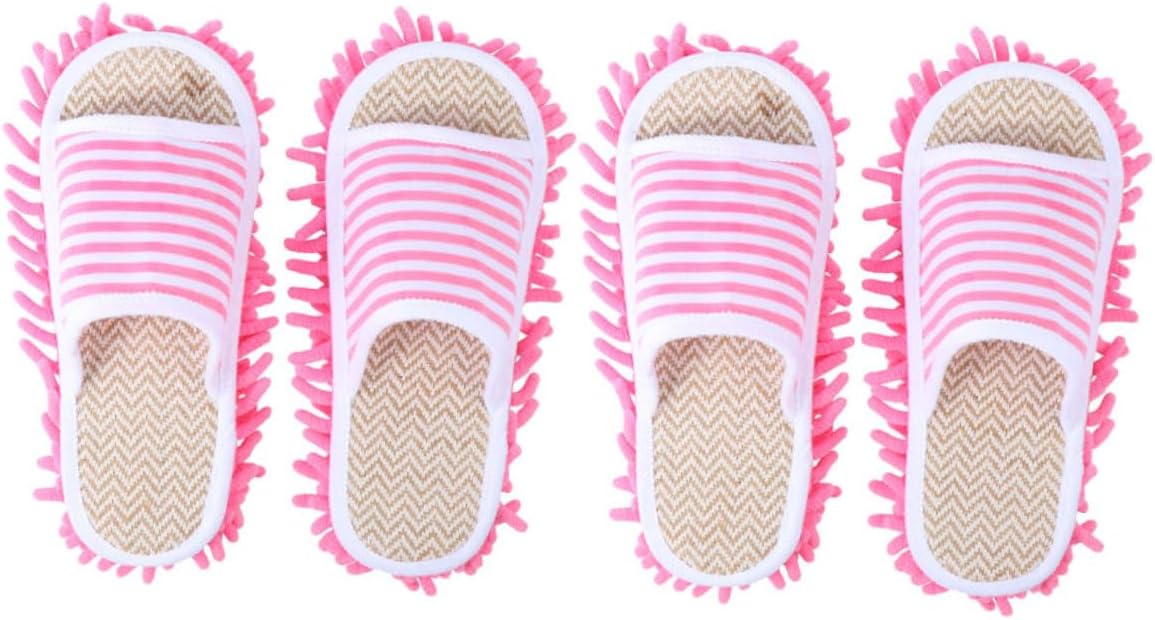 minkissy 2 Pairs Washable Detachable Mop Slippers: Floor Cleaning Unisex House Slippers -striped Indoor Cleaning Shoes for Home Dorm