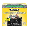Ultrasac Extra Heavy Duty Contractor Bags - 42 gallons 4 Mil (32 Pack w/Ties) - 33 x 48 Extremely Thick and Tough Professional Trash Bag for Construction Commerical Industrial Yard Outdoor use