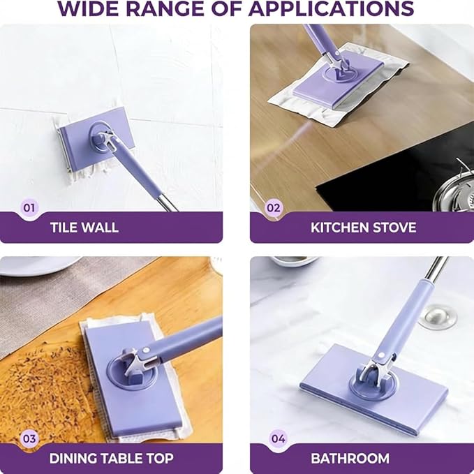 2026 Upgraded Snap Grip Mini MopZero Touch Mini Swab Automatic Cloth Changing Sponge mopRetractable Mops for Multi Cleaning for Wall Door Window（Snap Grip Mop + Cleaning Cloth*6） (White)