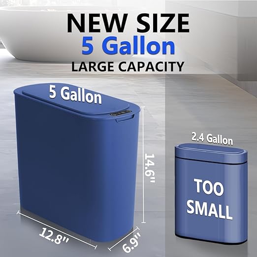 TIPGO 5 Gallon Motion Senor Bathroom Trash Can with Lid Automatic Garbage Can Touchless Smart Plastic Waste Basket for Narrow Spaces Bathroom Office Bedroom Living Room (Blue)