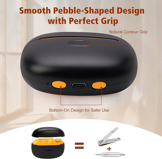 Electric Nail Clipper 2 in 1 Nail Care Tool with Filing Function Safe &amp Gentle Nail Trimmer with LED Light Quiet and Effortless Rechargeable for Adults &amp Seniors(Black)