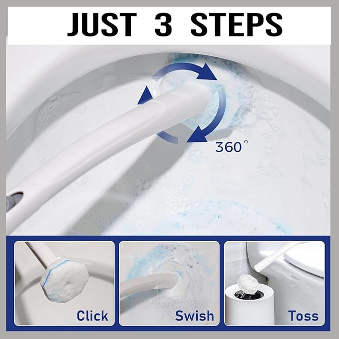 Disposable Toilet Wand Refills Compatible with Most Bowl Brush Wands Deep Cleaning Scrubber Pads for Stain Removal (100 WHITE)