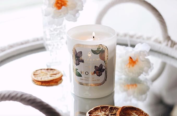 HARLEM CANDLE CO. Home - Luxury Scented Soy Candle 11 oz - 80-Hour Burn Time | Bergamot Jasmine Sandalwood Mandarin Orange and Green Tea Leaves | Scented Candles for Home
