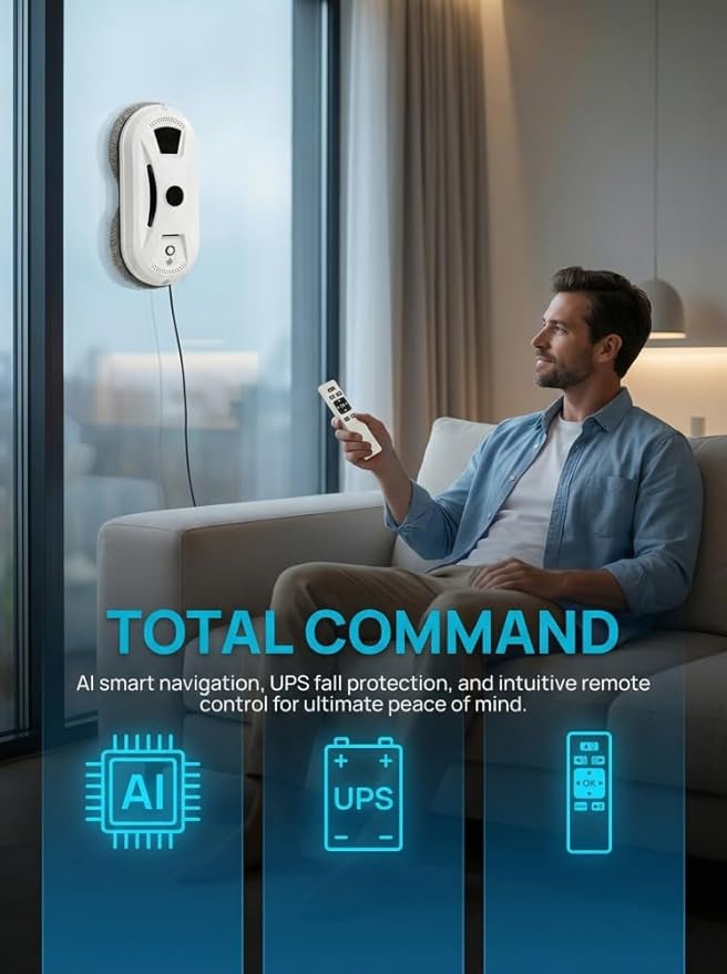 Automatic Window Cleaning Robot Smart Glass Cleaner for High-Rise Windows and Mirrors Robotic Cleaner with Dual Spinning Mops AI Smart Path Technology and Remote Control Robotic Vacuum Cleaner