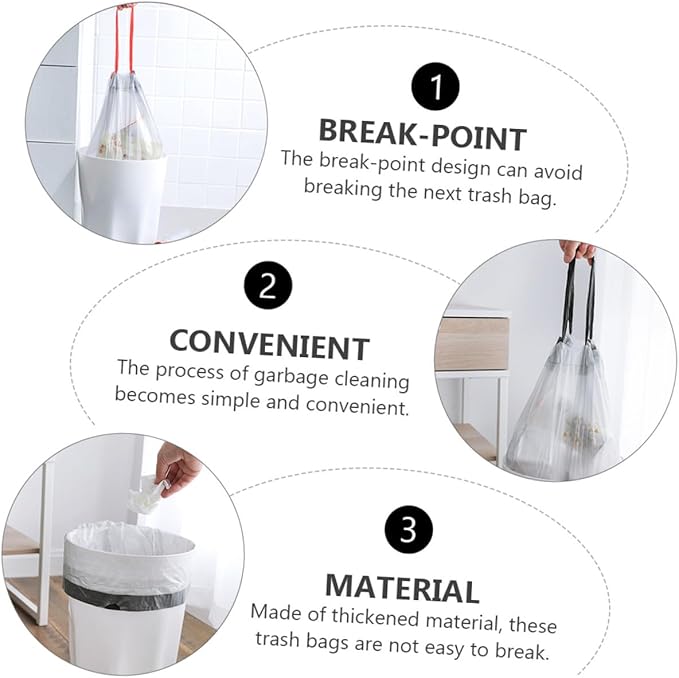 VICASKY 90pcs Drawstring Trash Bags Disposable Garbage Bags with Handles for Kitchen and Bathroom Use Gray and White Color Random Styles Random Color