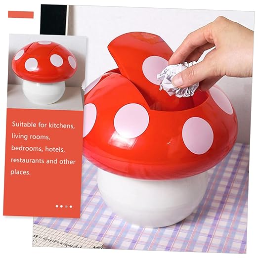Luxshiny 2Pcs Cute Mushroom Desktop Trash Can Litter Bin with Lid Space Saving Wastebasket for Office Kitchen Bedroom Easy to Clean No Odor Home Decor