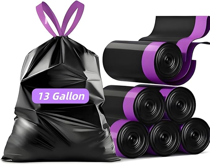 13Gallon multipurpose trash bags Drawstring Design Extra Durable and Unscented Garbage Bags1 mil Count for Home Bathroom Office Outdoor Camping140 Count.