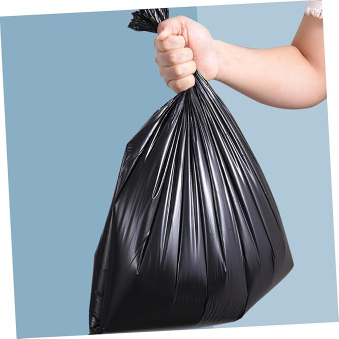 Mikinona 200pcs Thickened Plastic Trash Bags Black Kitchen Bathroom Garbage Liners Heavy-duty Household Waste Bags for Bedroom and Commercial Use
