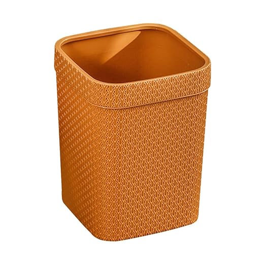 Woven Rattan Waste Basket Orange Trash Can Household Kitchen Garbage Container Open-Top Simple Style Nordic Bathroom Wastebasket for Office and Home Use