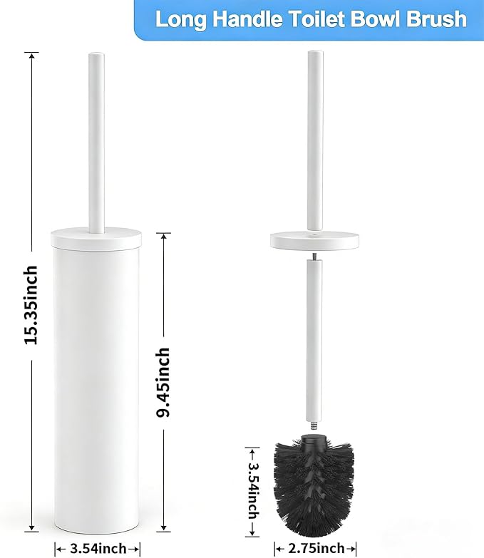 Stainless Steel Toilet Brush and Holder Set Wall Mount Heavy Duty Toilet Bowl Brush Oil Rubbed Matte White Toilet Brush Set with Long Handle for Bathroom and Farmhouse