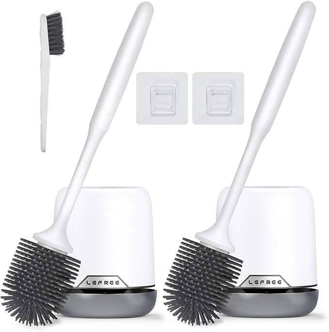 Lefree 2 Pack Silicone Toilet Brush Set with Ventilated Holder Floor Standing &amp Wall Mounted Toilet Scrubber