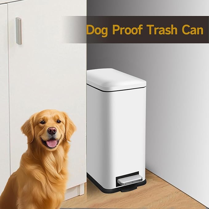 Bathroom Trash Can 2.6 Gallon Trash Can with Lid Stainless Steel Pedal Trash Bin with Removable Liner for Bathroom Bedroom Kitchen Office10 Liter White Garbage Can