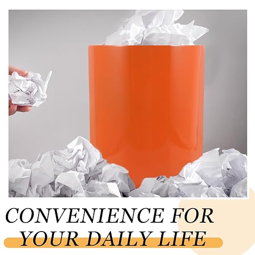 Plastic Wastebasket Trash Can Fire-Resistant Orange Household Bathroom Garbage Bin with Lid for Home Kitchen Office Use