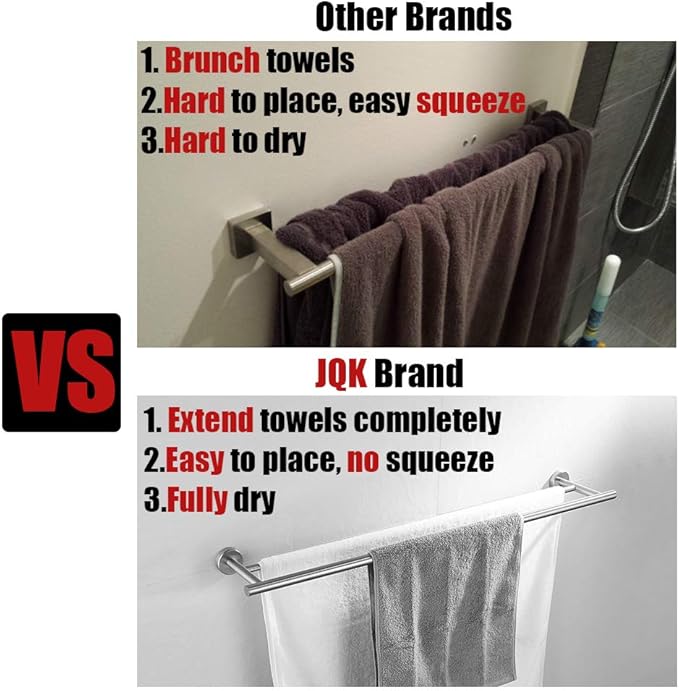 JQK Double Bath Towel Bar 30 Inch 304 Stainless Steel Thicken 0.8mm Towel Rack for Bathroom Towel Holder Polished Chrome Wall Mount Useable Length 27 Inch TB100L27-CH