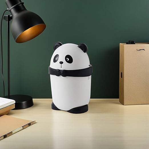 Baluue Lovely Mini Trash Bin - Cartoon Panda Garbage can for Kids Room Small Plastic Wastebasket with Compression Ring 14.96 X 9.25 X 9.25 Inches