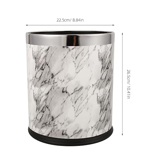 Marble Pattern Trash Bin with Spacious Design for Bathroom Bedroom Living Clean Wastebasket Stable Non-tip Household Garbage Container for Office and Home Use