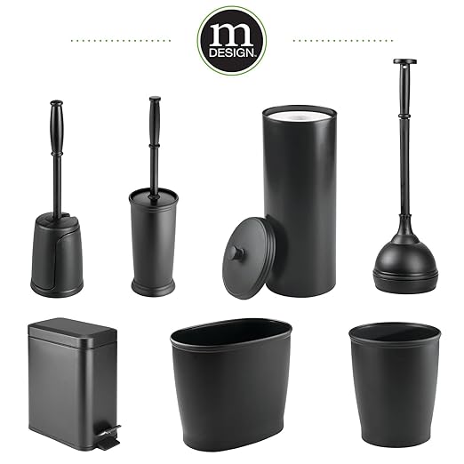 mDesign Oval Shatter-Resistant Plastic Trash Can 8.5 Liters Black 12 x 8 x 10 (Pack of 2)