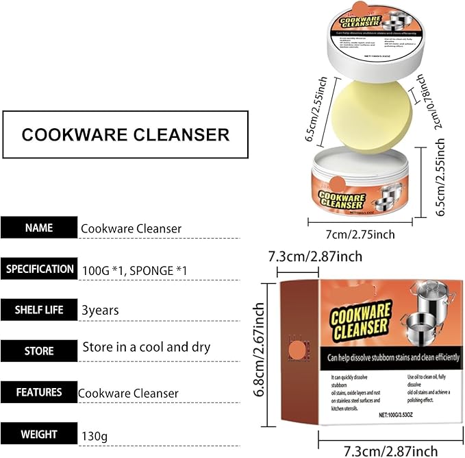 Cookware Cleaning Paste - Removes Grease Rust &amp Stains Leaves Shine Suitable For Stainless Steel &amp Kitchen Utensils(3PCS)