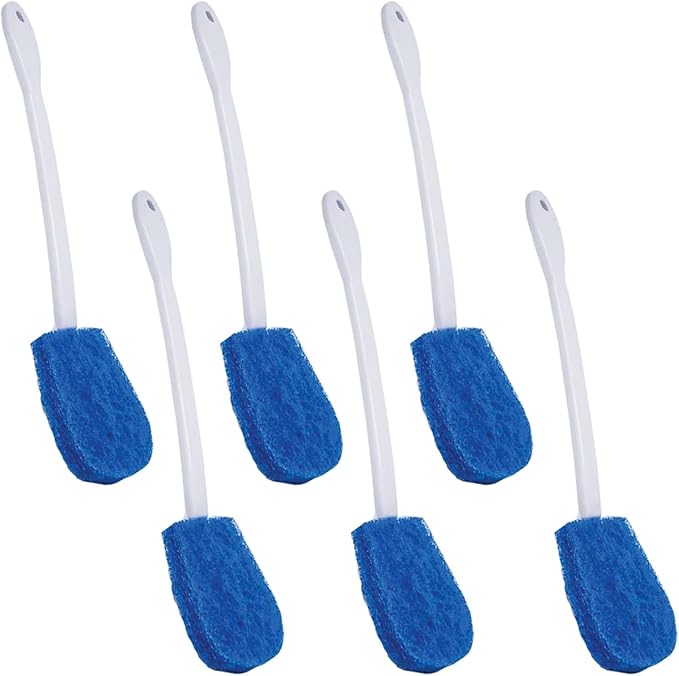 LOLA Bath &amp Toilet Bowl Scrubber Brush w/Comfort Handle 6 Pack w/Hang Hole. Non-Scratch Removes Rings w/Scrubbing Pad