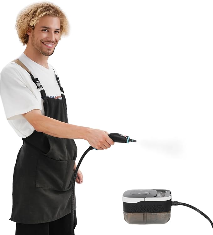 Steam Cleaner 15s Heat-Up 42.27 oz Tank Steam Cleaner for Home with 6-Level Adjustable Steamer Handheld Steam Cleaner for Dirt Tile Grease Grout (White Black)