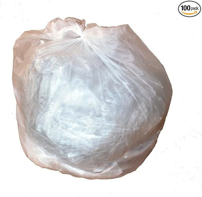 PlasticMill High Density Trash Bags - Clear Garbage Bags - Plastic Trash Bags - Laundry Bathroom Office Garbage Bags Trash Can Liners - 20-30 Gallon 8 Microns 30x37 (100-Count)