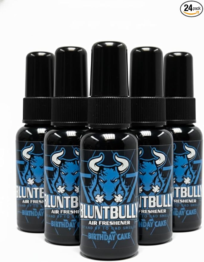 Blunt Bully Air Freshener (Birthday Cake) Premium Oil Based Air Freshener Spray. Long-Lasting Room Bathroom Office &amp Car Scent | Eliminates Odors from Smoke Pets &amp More (Pack of 24)