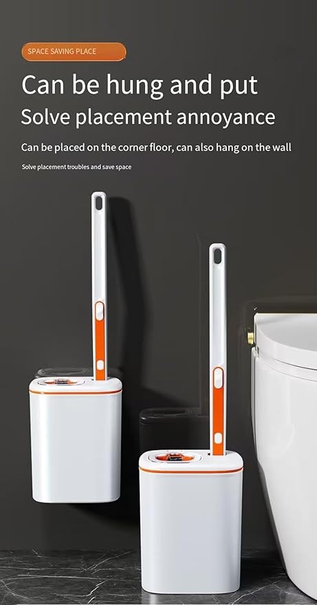 Toilet Brush System with 40 Count Refills Toilet Holder Bowl Wand Brush Cleaning Kit &amp Replacement Cleaner Refill Pads (Toilet Cleaning Kit - Orange)