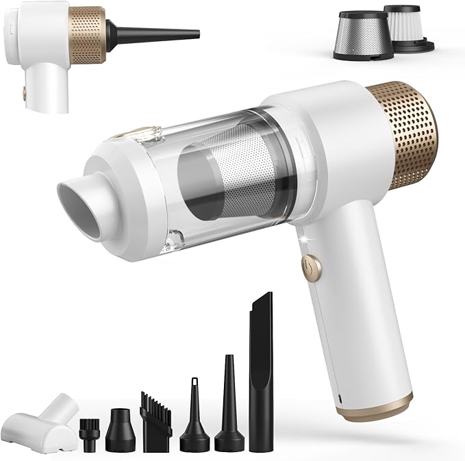 Car Vacuum Cleaner 16000PA Mini Car Vacuum Cordless Powerful 7 in 1 Portable Handheld Vacuum Cordless with LED Light Dual Filters One-Touch Empty for Pet Hair Home Office