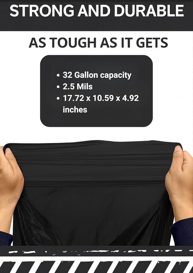 32-33 Gallon Black Trash Bags Heavy-Duty | 32” x 38” | 250 Count Bulk Pack | Large Durable &amp Tear-Resistant Garbage Bags for Home Commercial Construction &amp Outdoor Use