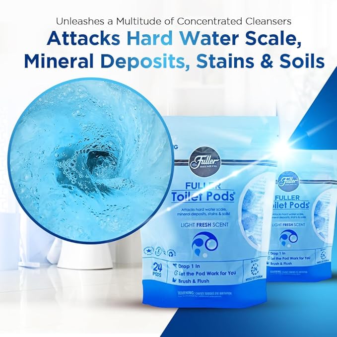 Fuller Brush Toilet Bowl Cleaner Pods - Water Soluble Tablet Cleansers Cleans Descales &amp Refreshes Bathroom Toilets Removes Odors Soils &amp Stains Light Fresh Scent Ideal for Homes &amp Busine