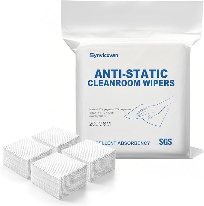 Anti-Static Microfiber Wipes 4x4(400 PcsClass 100 200GSM) Lint Free Cloths Reusable Special ESD protection design is suitable for protecting sensitive electronic components and tools