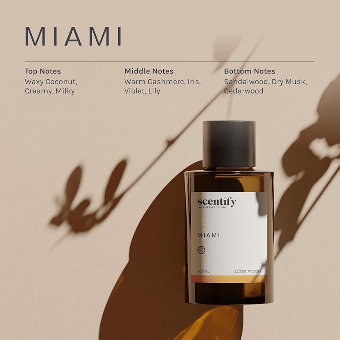 Scentify Miami Aroma Oil Refill Scent for Oil Diffusers - Creamy Cashmere Sandalwood Musk Scents - Luxurious Relaxing Aromatherapy Diffuser Fragrance 470ml 16 oz