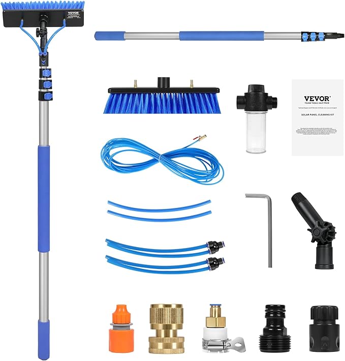 VEVOR Water Fed Pole Kit 20FT Solar Panel Cleaning Pole with Extendable Handle 180° Rotatable Brush Head &amp 65.6FT Hose Household &amp Outdoor Window Cleaner Tool for Caravan Solar Panel Deck