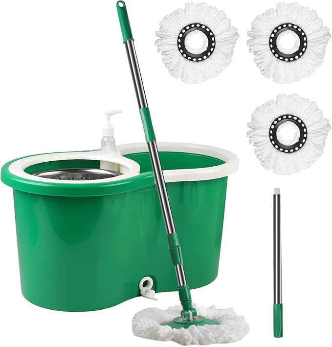Spin Mop and Bucket with Wringer Set 360° Spinning Mop Bucket System with 3 Microfiber Mop Replacement Heads and 61 Stainless Steel Adjustable Handle for Floor Cleaning (20QT)