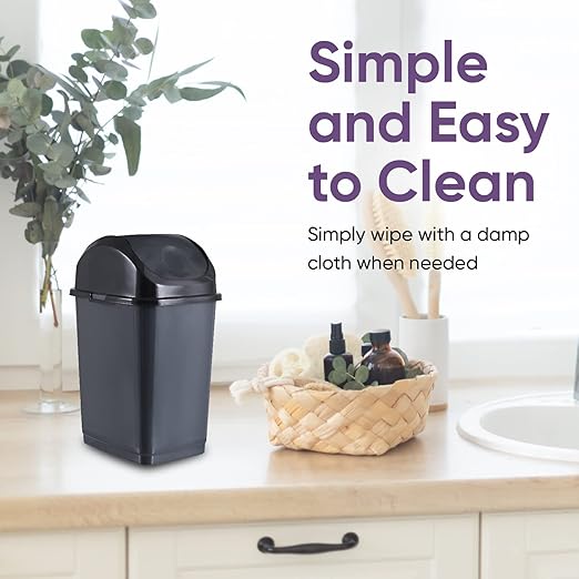 Superio Mini Desktop Trash Can with Swing Top Lid Portable Plastic Garbage Can for Countertop Desktop Make up Vanity Bathroom Car Under Sink Dorm Compact Waste Bin 5 L 1.25 Gal (2 Grey)