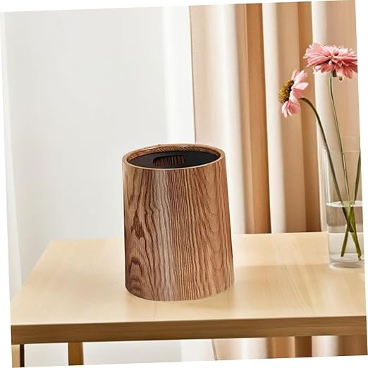Uonlytech Vintage Wood Grain Trash Can 8L Large Capacity Plastic Wastebasket for Kitchen Bathroom Bedroom Home Office Retro Style Household Garbage Bin