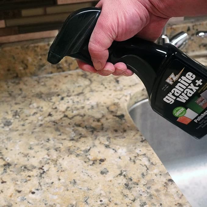 Granite Wax Plus - Granite Cleaner &amp Polish Hard Water Stain Remover Kitchen and Bathroom Cleaner - Streak-Free Shine Carnauba Wax Banana Scent 16 oz