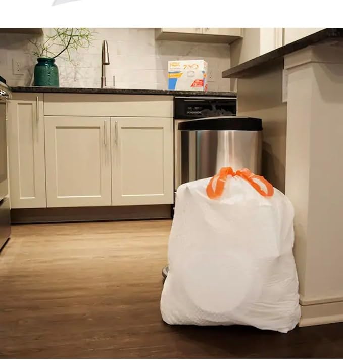 Tall Kitchen 13 Gallon Drawstring Trash Bags Fresh Scent with Odor Control Strong &amp Leak Resistant 0.90 Mil Thickness 140 Count