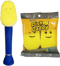 Scrub Daddy Dish Daddy Dish Wand &amp Refill Heads Soap Dispensing Dish Brush Texture Changing Washing Up Sponge With Liquid Handle Dish Sponge with Built-in Scraper &amp Scrubbing Head Drip sta