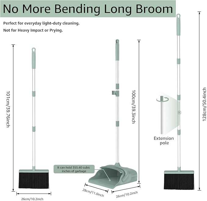Broom and Dustpan Set – Heavy-Duty Broom and Dustpan for Home Cleaning Tool Dustpan and Broom with Handle Outdoor Broom and Dustpan Set • Your Home Essentials (Green)